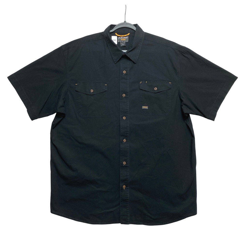 Ariat Shirt Mens XXL Black Rebar Work Button-Down Ripstop Short Sleeve